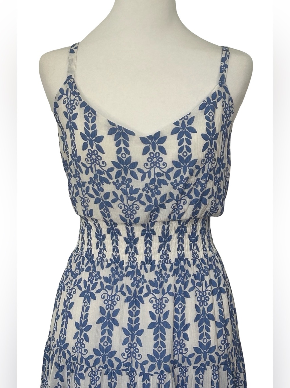Skies Are Blue XL Blue White Floral Midi Dress Smocked Boho Cottagecore NWT - Picture 4 of 10